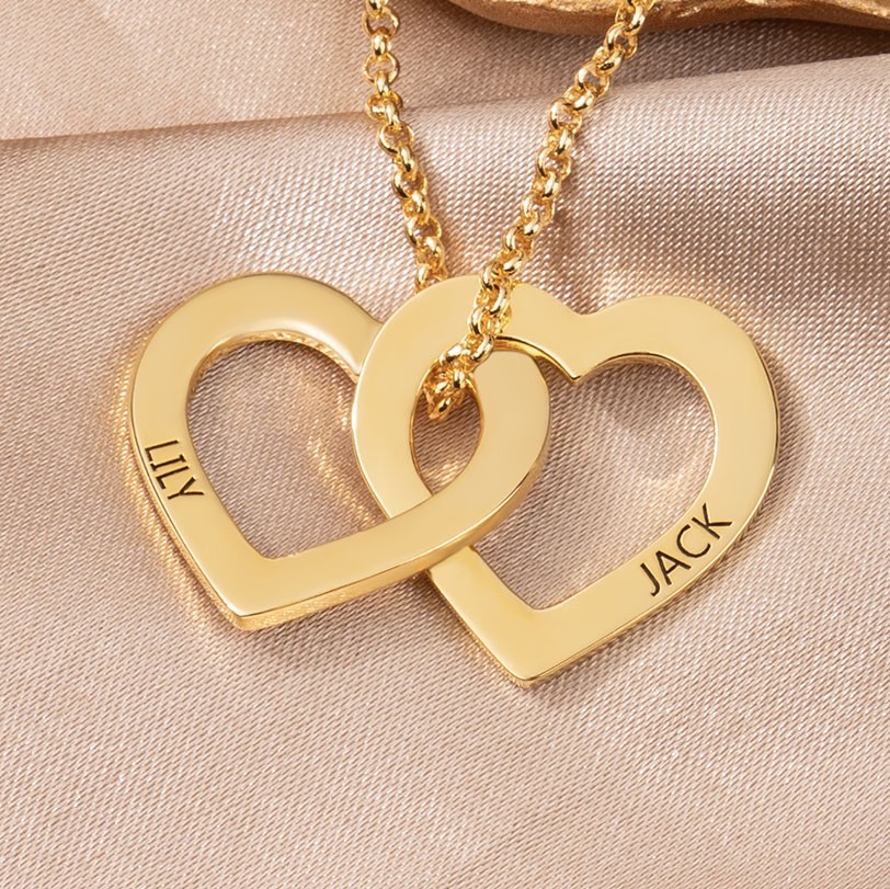 Personalised Double Heart Pendant Name Necklace Gifts for Soulmate Anniversary Gifts Unique Gift Ideas for Her