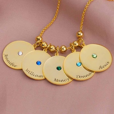 18K Gold Plating Personalised 1-10 Engravable Disc Charms Necklace Birthstone Necklace