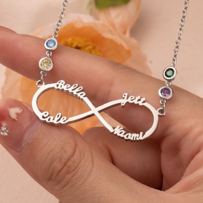 Personalised Infinity Name Birthstones Necklace Family Gift For New Mum Grandma Mother's Day Gift Ideas