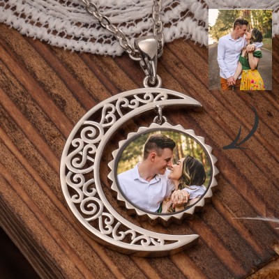 S925 Silver Personalised Photo Necklace Sun & Moon