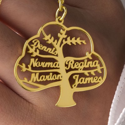 Personalised Family Tree Name Necklace with 1-8 Names Gift for Mum and Grandma