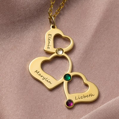 Personalised Heart Charm Engraved Name Necklace with Birthstone Designs Gift for Her Birthday Gift for Mum Anniversary Gift for Wife