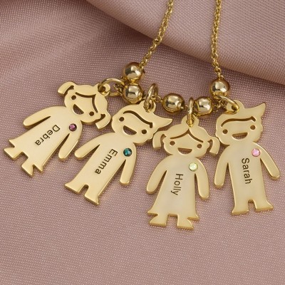 Engraved Name Children Necklace 1-15 Pendants With Birthstones