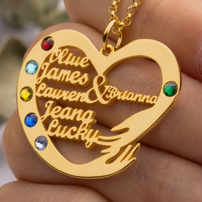Personalised Heart Pendant With Kids Names Necklace Mother's Day Gift Gift For Mum Grandma 