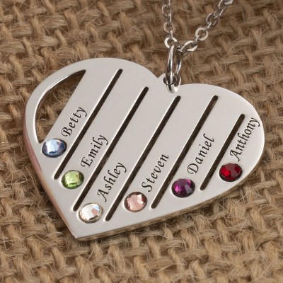 Silver Personalised 1-7 Birthstones and Engraved Engravings Necklace