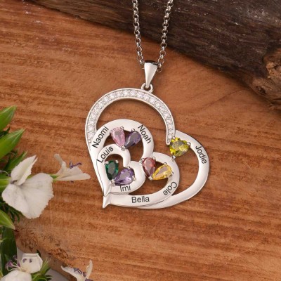 Personalised Heart Names Birthstones Necklace Unique Mother's Day Gift Ideas Family Gifts For Mum Grandma