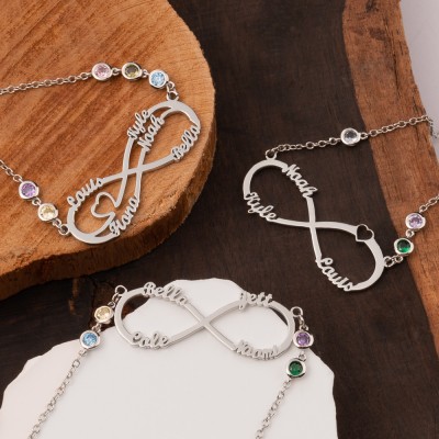 Personalised Infinity Names Birthstones Necklace Mother's Day Gift Ideas For Mum Grandma