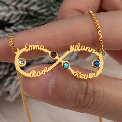 Personalised Infinity Name Necklace with Birthstones Love Gift for Her Christmas Birthday Gift for Mum Wife