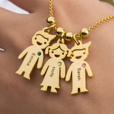 Engraved Name Children Necklace 1-15 Pendants With Birthstones
