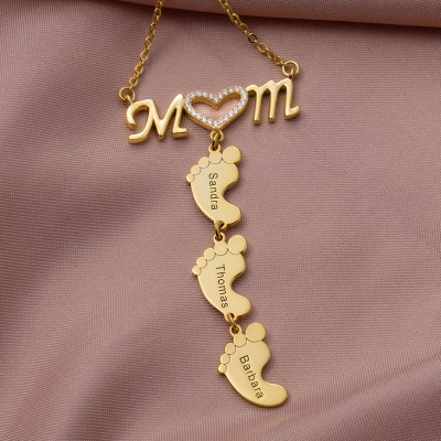 Personalised Inlay Mom Necklace With Baby Feet Pendant 1-10 Pendants