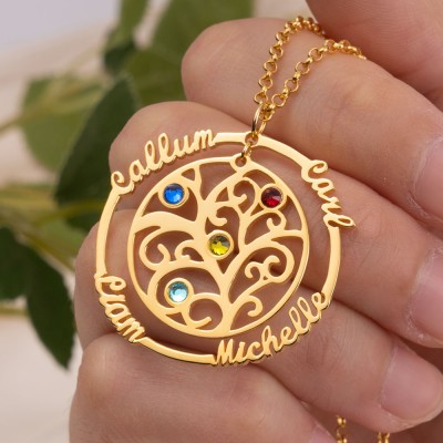 Family Tree Necklace with 1-6 Birthstones