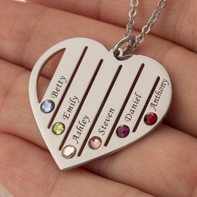 Silver Personalised 1-7 Birthstones and Engraved Engravings Necklace
