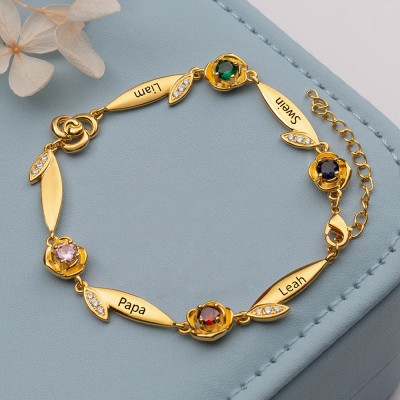 Personalised Name Birthstone Bracelet Anniversary Gift Keepsake Gift For Mum Grandma