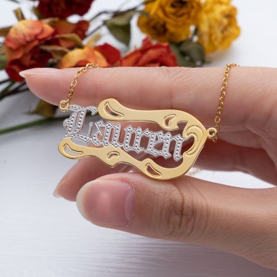Personalised Two-Color Name Necklace Anniversary Birthday Gift for Her